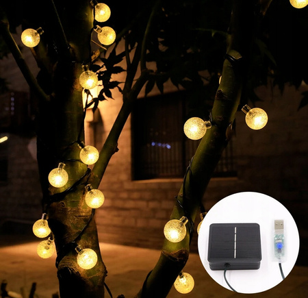 Girlanda solarna LED LANCUCH OGRODOWA Lampki Solarne 7M 50LED BIAŁY CIEPŁY