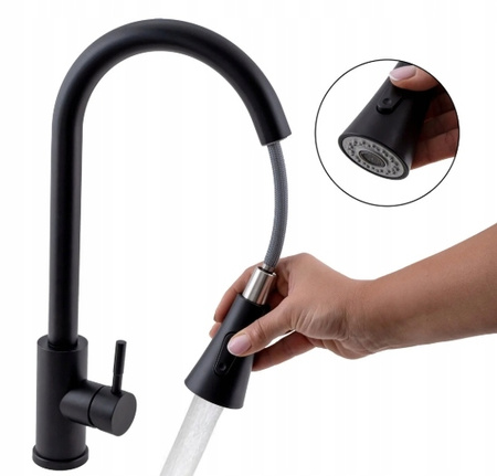 Czarna bateria kuchenna z wyciąganą wylewką ,dwa tryby, powystawowa