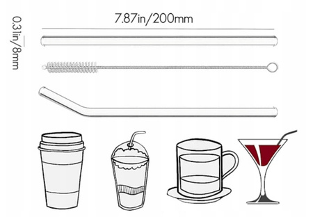 Słomki szklane do picia wielorazowe EKO 16szt czyścik 4 szt 2 rodzaje+etui