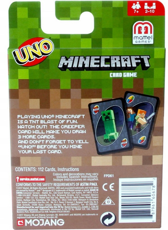 UNO MINECRAFT KARTY 112 UNO GRA KARCIANA