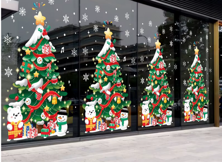 Naklejki Świąteczne na Okno Szybę Święta choinka miś prezenty 1m