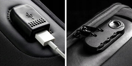 Plecak , torba na jedno ramię z USB i zamkiem szyfrowym