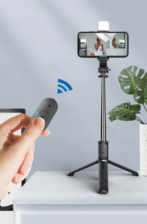 Selfie-stick z pilotem kijek teleskopowy czarny