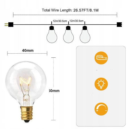 GIRLANDA ŚWIETLNA CHOINKOWA OGRODOWA 15M 25 ŻARÓWEK ZEWNĘTRZNE Choinkowe