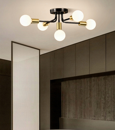 LAMPA SUFITOWA WISZĄCA CZARNO ZŁOTA 5xE27 60W