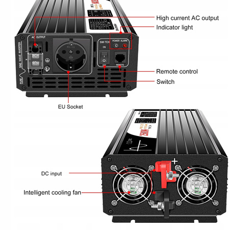 Falownik 2500 W, 12 V, przetwornica , czysta sinus ,pilot 4m ,powystawowa