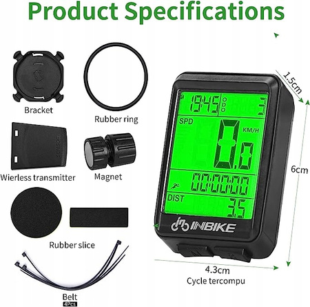 Licznik Rowerowy Bezprzewodowy IP54 Wodoodporny z Wyświetlaczem LCD INBIKE