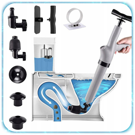 PRZEPYCHACZ DO RUR I ZLEWU PISTOLET DO UDRAŻNIANIA WC + 4 KOŃCÓWKI