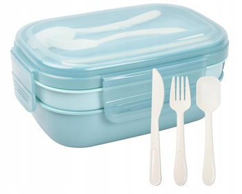 2-warstwowe pudełko na lunch 1550 ml z 3 przegródkami i zestawem sztućców