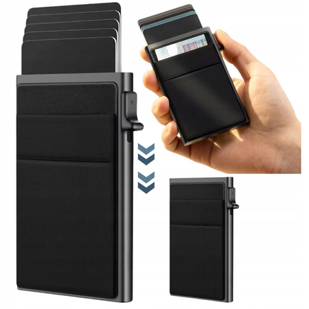 Portfel męski etui na karty przycisk do wysuwania kart czarny + gratis
