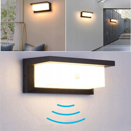 Kinkiet zewnętrzny lampa ogrodowa LED CZUJNIK RUCHU elewacyjna ścienna 18W