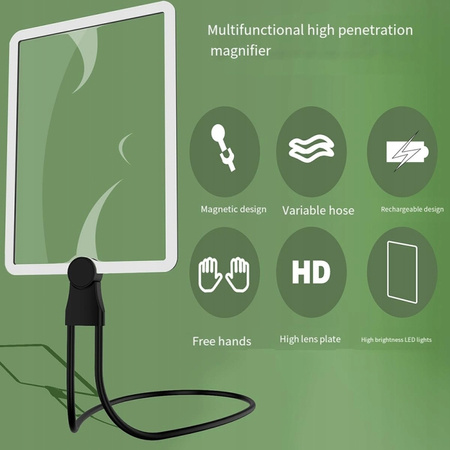 LUPA do czytania Z PODŚWIETLENIEM LED ELASTYCZNYM RAMIENIEM 5X POWIĘKSZENIE