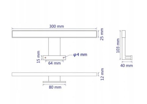 Kinkiet łazienkowy nad lustro chrom 30cm 5W LED