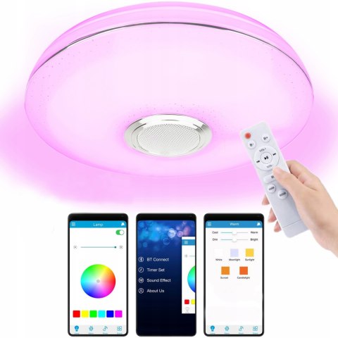 Lampa plafon LED RGB GŁOŚNIK Bluetooth 40w + PILOT 40 cm