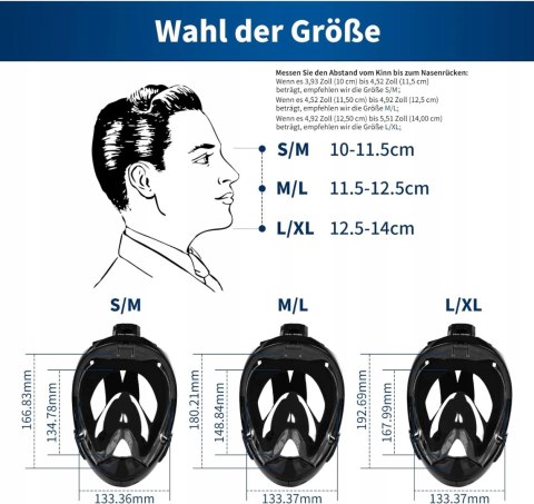 Maska do nurkowania pełnotwarzowa kąt 180 stopni uchwyt do kamery M/L
