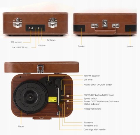 Gramofon Voksun S300 brązowy