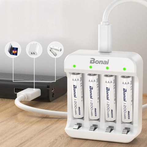 Ładowarka do baterii akumulatorów AAA 1200 mWh 1,5V USB C + 4 baterie