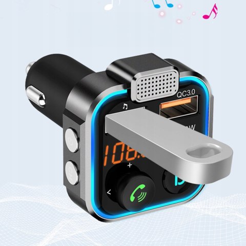 TRANSMITER BLUETOOTH AUDIO FM Z SZYBKĄ ŁADOWARKĄ 3X USB QC 3.0 RGB