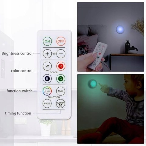 Lampki bezprzewdowe RGB LED z pilotem Oświetlenie szafek Lampki nocne 6szt