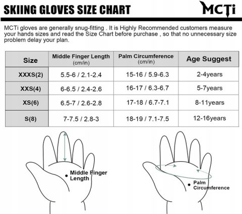 MCTi rękawiczki dziecięce jednopalczaste dla dzieci w wieku S