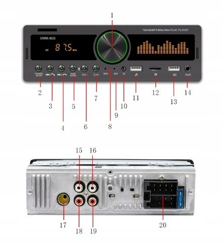 Radio samochodowe SWM-80A Stereo Odtwarzacz MP3 Radio FM Czarne