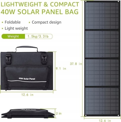 Składany panel słoneczny / przenośny panel akumulatorowy 40W 15V