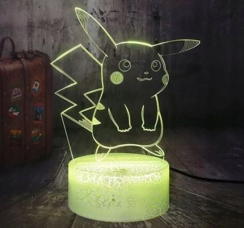 LAMPKA NOCNA 3D LED POKEMON PIKACHU ASH 16 KOLORÓW K+ PILOT