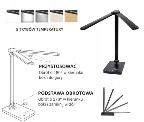 LAMPA PODWÓJNA KREŚLARSKA BIURKOWA, LED BIAŁA POŁĄCZENIE USB