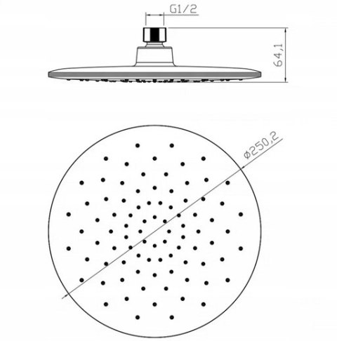 Deszczownica Głowica prysznicowa okrągła płaska Chrom 25 cm