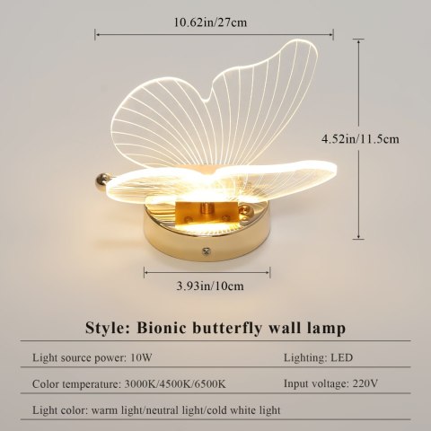 LED KINKIET ŚCIENNY MOTYL 10W ZŁOTY LAMPA