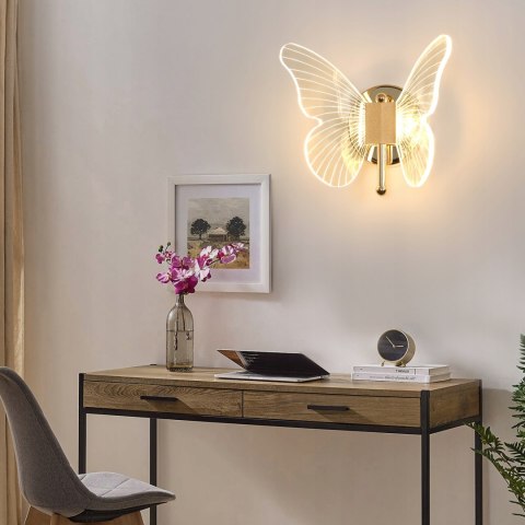 LED KINKIET ŚCIENNY MOTYL 10W ZŁOTY LAMPA