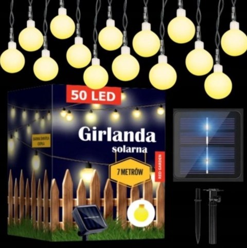 GIRLANDA SOLARNA OGRODOWA LAMPKI LED 50 ŻARÓWEK