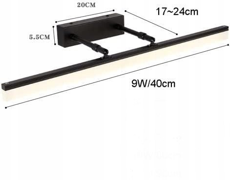 Kinkiet regulowany łazienkowy czarny 40 cm trzy barwy światła