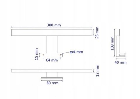 Kinkiet łazienkowy nad lustro chrom 30cm 5W LED