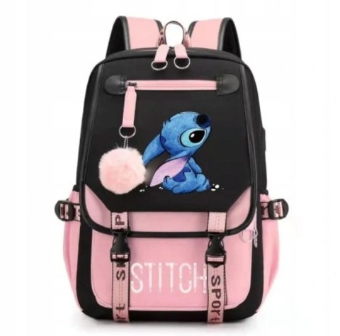 Disney Stitch plecak czarno różowy szkolny wodoodporny