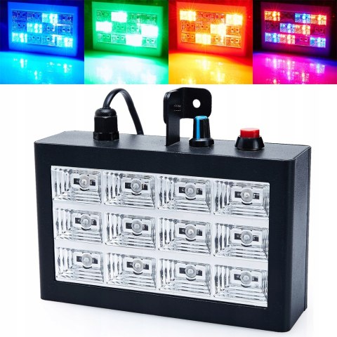 KOLOROFON STROBOSKOP DISCO 3 KOLORY REFLEKTOR 12 LED RGB CZUJNIK DŹWIĘKU