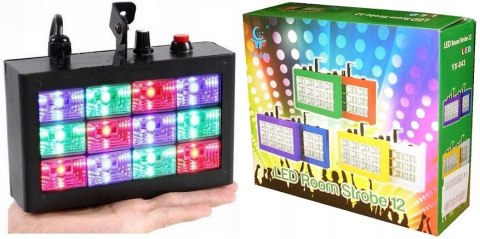 KOLOROFON STROBOSKOP DISCO 3 KOLORY REFLEKTOR 12 LED RGB CZUJNIK DŹWIĘKU