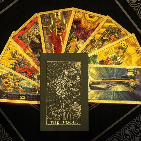 KARTY TAROTA ZŁOTE ZESTAW KLASYCZNYCH KART WRÓŻBA PUDEŁKO GOLD FOIL TAROT