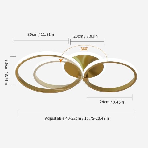 LAMPA SUFITOWA LED PLAFON ŻYRANDOL ZŁOTA 6500K 36W