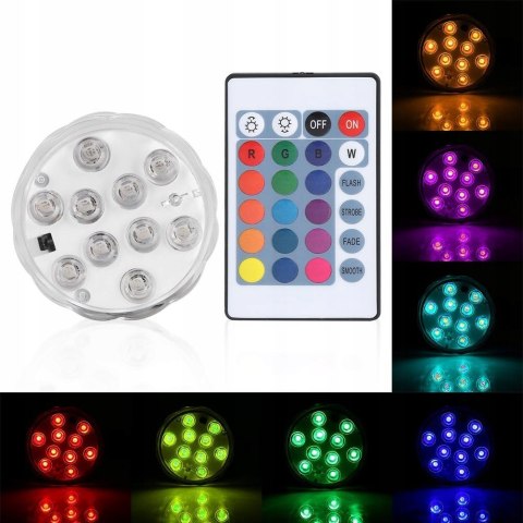 Wodoodporne lampy LED RGB z pilotem do JACUZZI, BASENU, AKWARIUM 3xAAA IP68