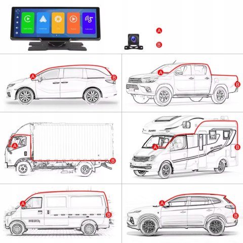 Radio Stacja Multimedialna Monitor Android Auto Apple Carplay DVR 2 Kamery