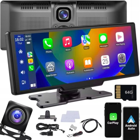 Radio Stacja Multimedialna Monitor Android Auto Apple Carplay DVR 2 Kamery