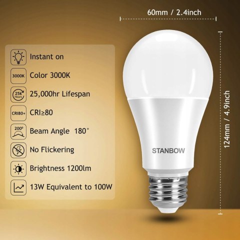 5 x Żarówka E27 LED 13W=100W Ciepła Biel Kula