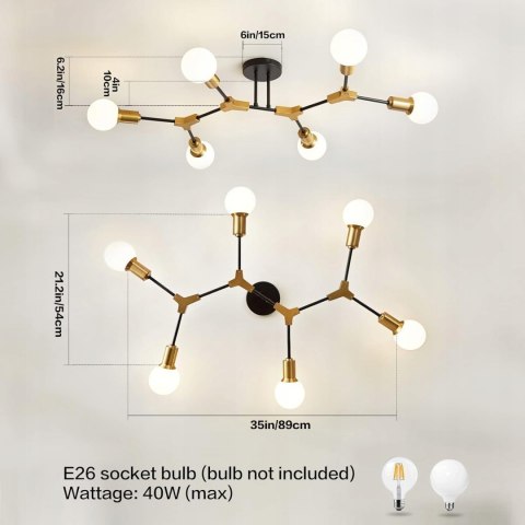 6-lampowy żyrandol Wieloregulowany czarny Sputnik wyspy kuchennej Złoty