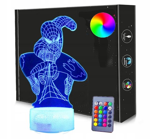 Lampka nocna 3D LED SPIDER-MAN kabel USB + PILOT