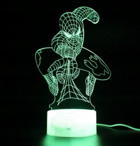 Lampka nocna 3D LED SPIDER-MAN kabel USB + PILOT