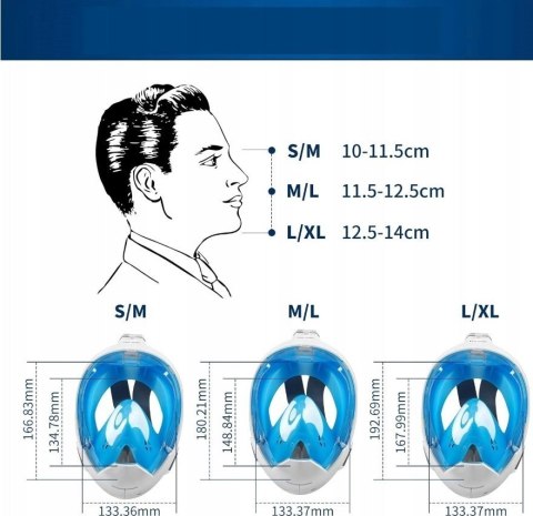 Maska do nurkowania pełna składana L/XL niebieska