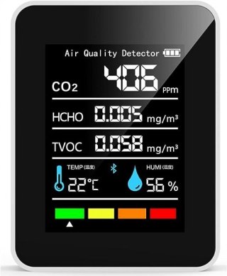 CZUJNIK CZADU I GAZU DETEKTOR JAKOŚCI POWIETRZA CO2 PPM WILGOTNOŚĆ TEMP 5W1