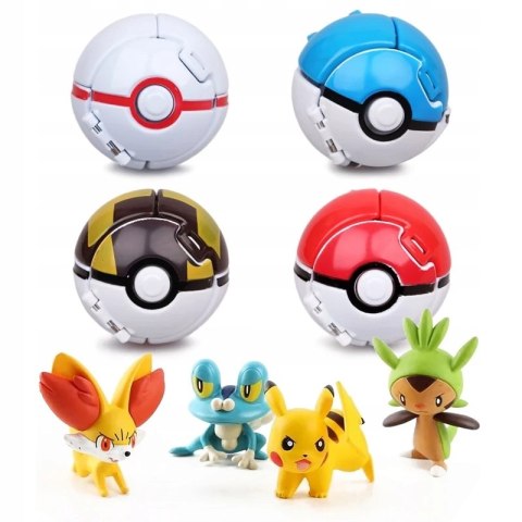 FIGURKA POKEMON POKEBALL ZABAWKA+FIGURKA DLA DZIECI 4 SZTUKI