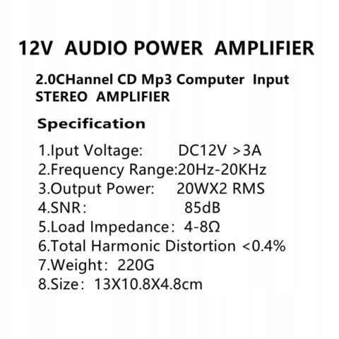 Miniwzniacz AK170, 20W 20W Hi-Fi